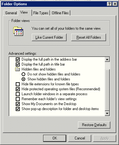 Win2K Folder Options dialog box